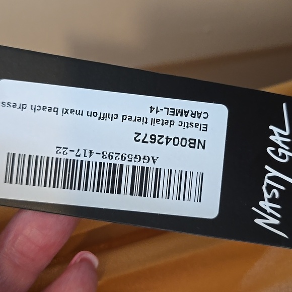 Nasty Gal NWT Caramel CHIFFON BACKLESS BEACH Tiered MAXI SIZE 10 - Picture 3 of 4